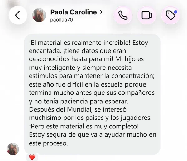 Testimonio real de @paollaa70 en Instagram: ¡El material es realmente increíble! Estoy encantada. ¡Es un material muy completo! Estoy segura de que va a ayudar muchísimo